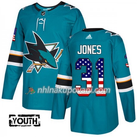 San Jose Sharks Dresy Martin Jones 31 2017-2018 USA Flag Fashion Teal Adidas Authentic - Dětské San Jose Sharks Dresy Martin Jones 31 2017-2018 USA Flag Fashion Teal Adidas Authentic - Dětské